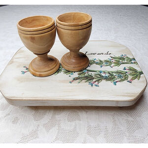 Vintage Hand Carved Wooden Egg Cups, Set Of Two